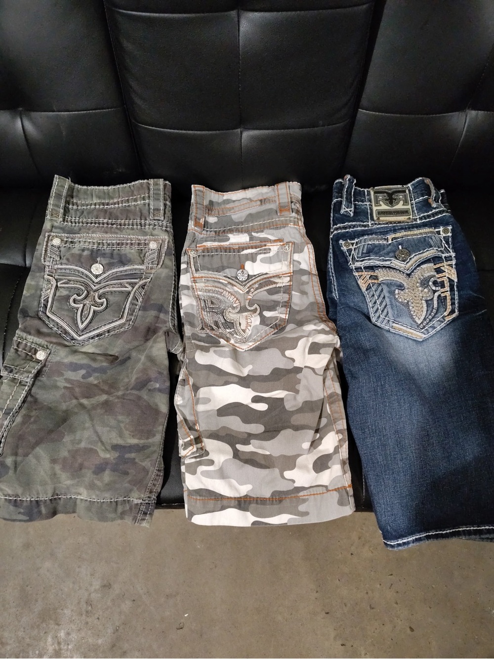 Rock Revival Men Shorts - Green Camo, Gray Camo, Blue Denim